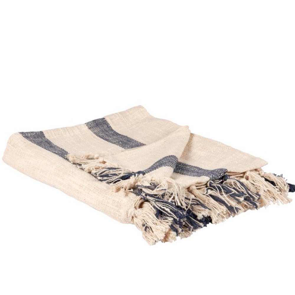 NWT, Primitives by Kathy, Blue Stripe Throw, 50”x60”, Cotton